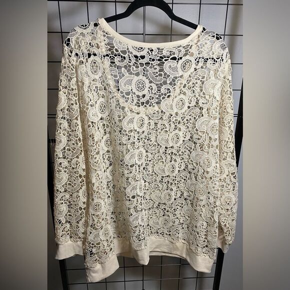 Lane Bryant plus size women’s cream flowered sweater - Picture 5 of 9